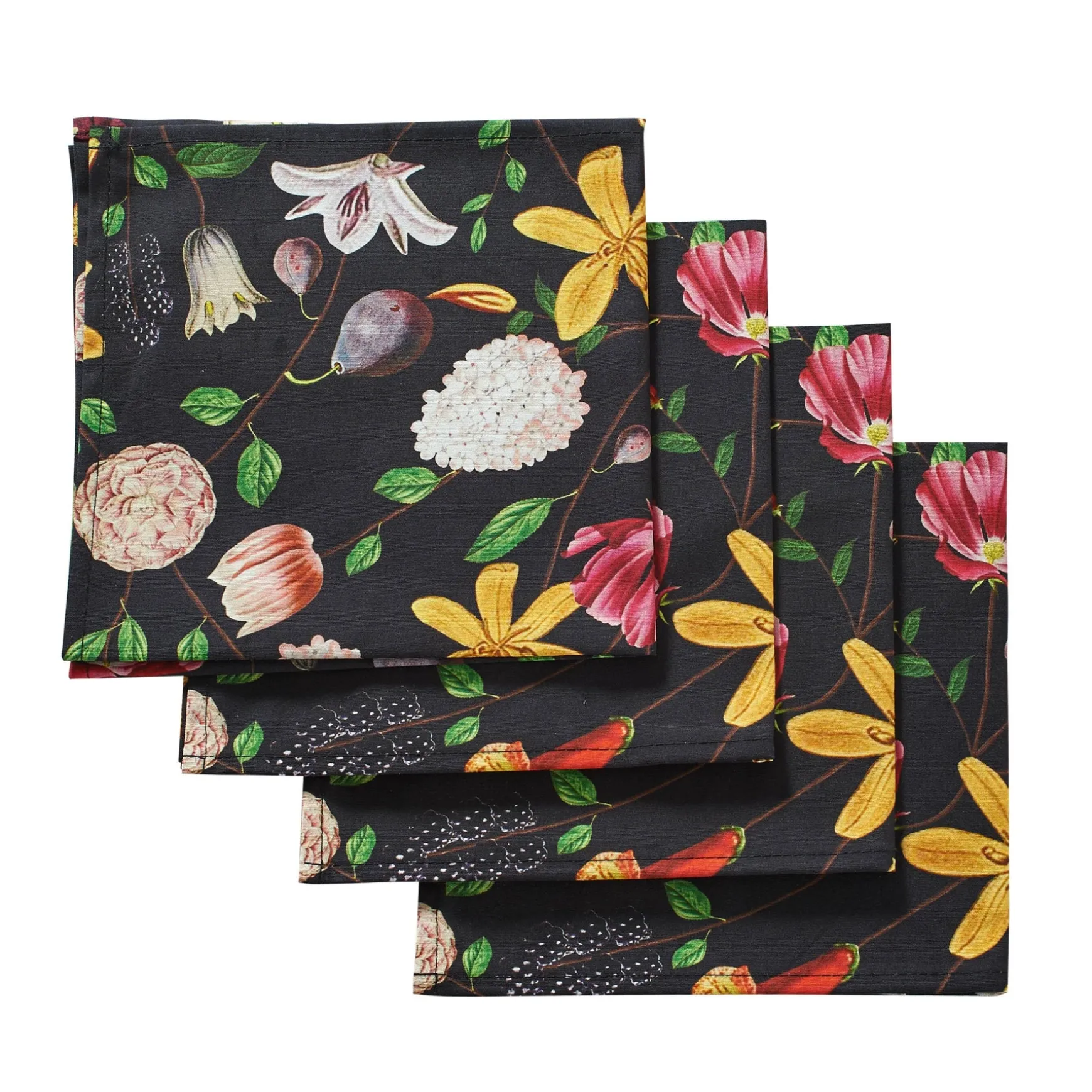 Black Flat Flower Napkins (4)