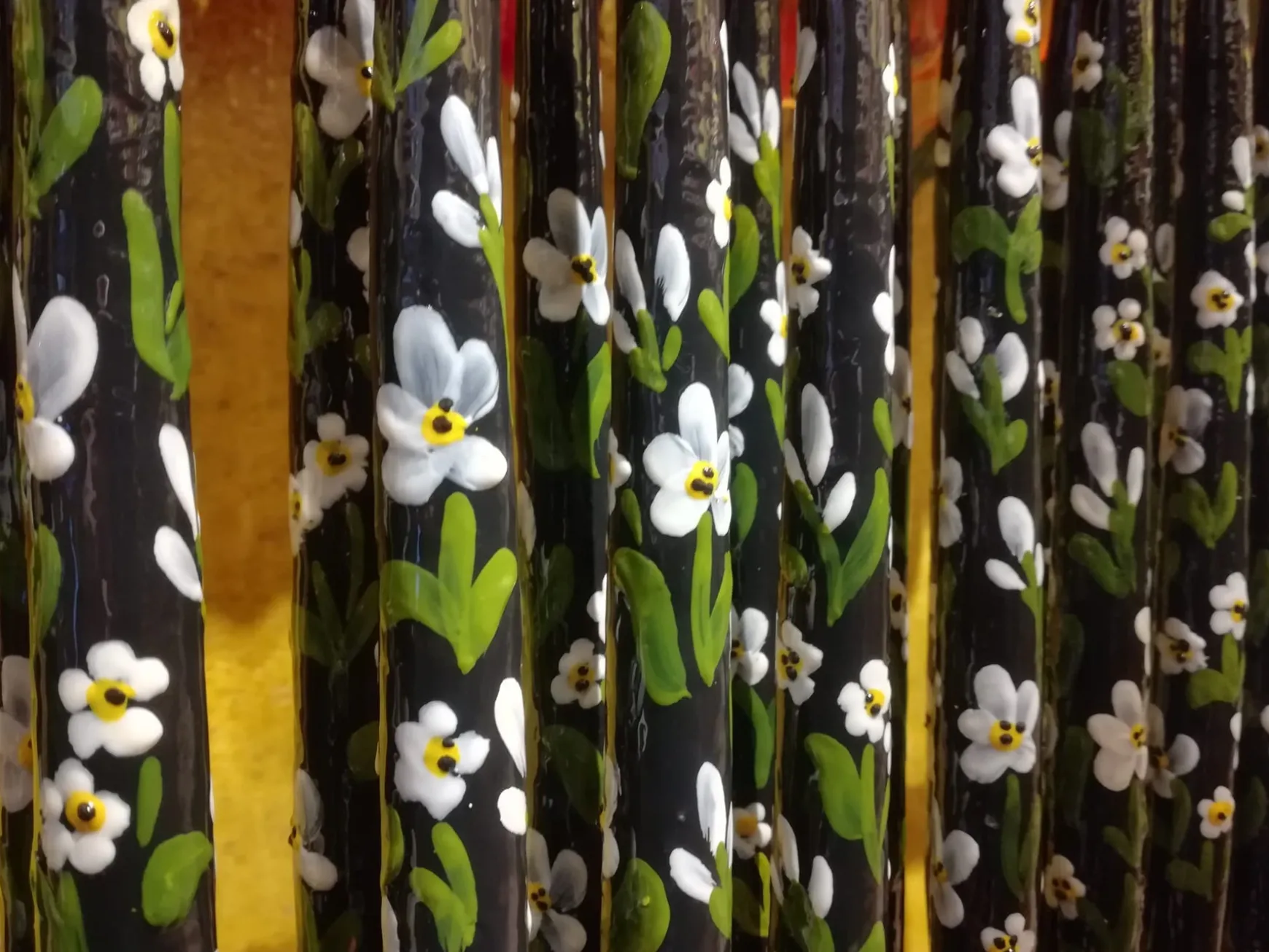 Black Floral Painted Tapers (2)