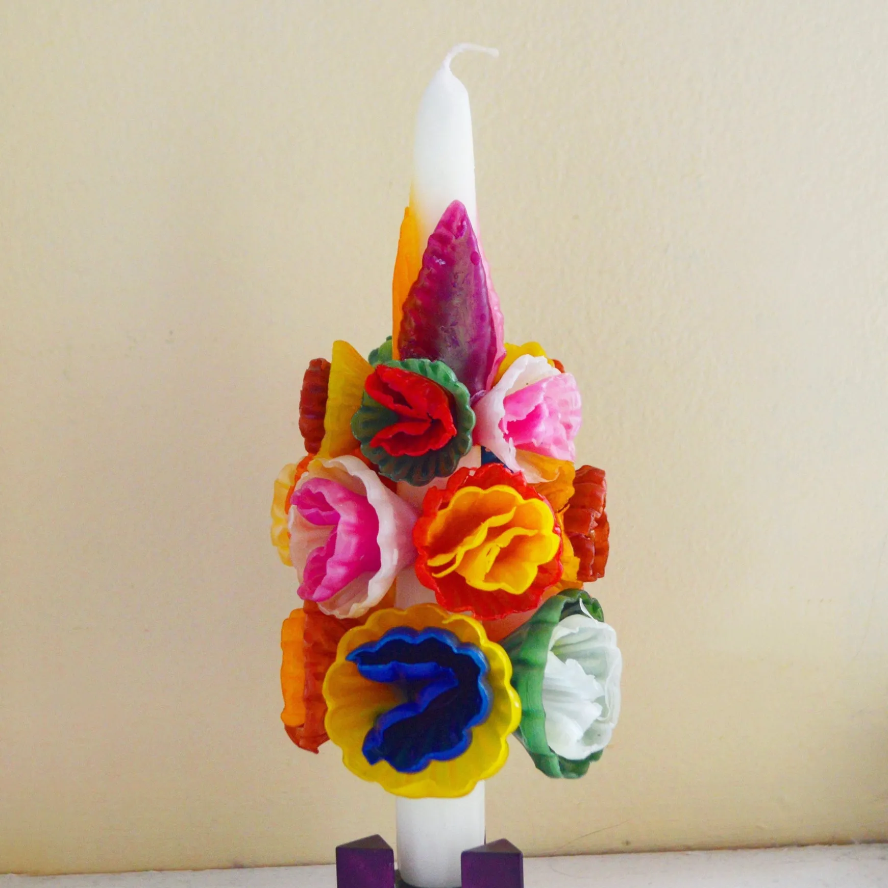 Medium Multicolored Flower Candle