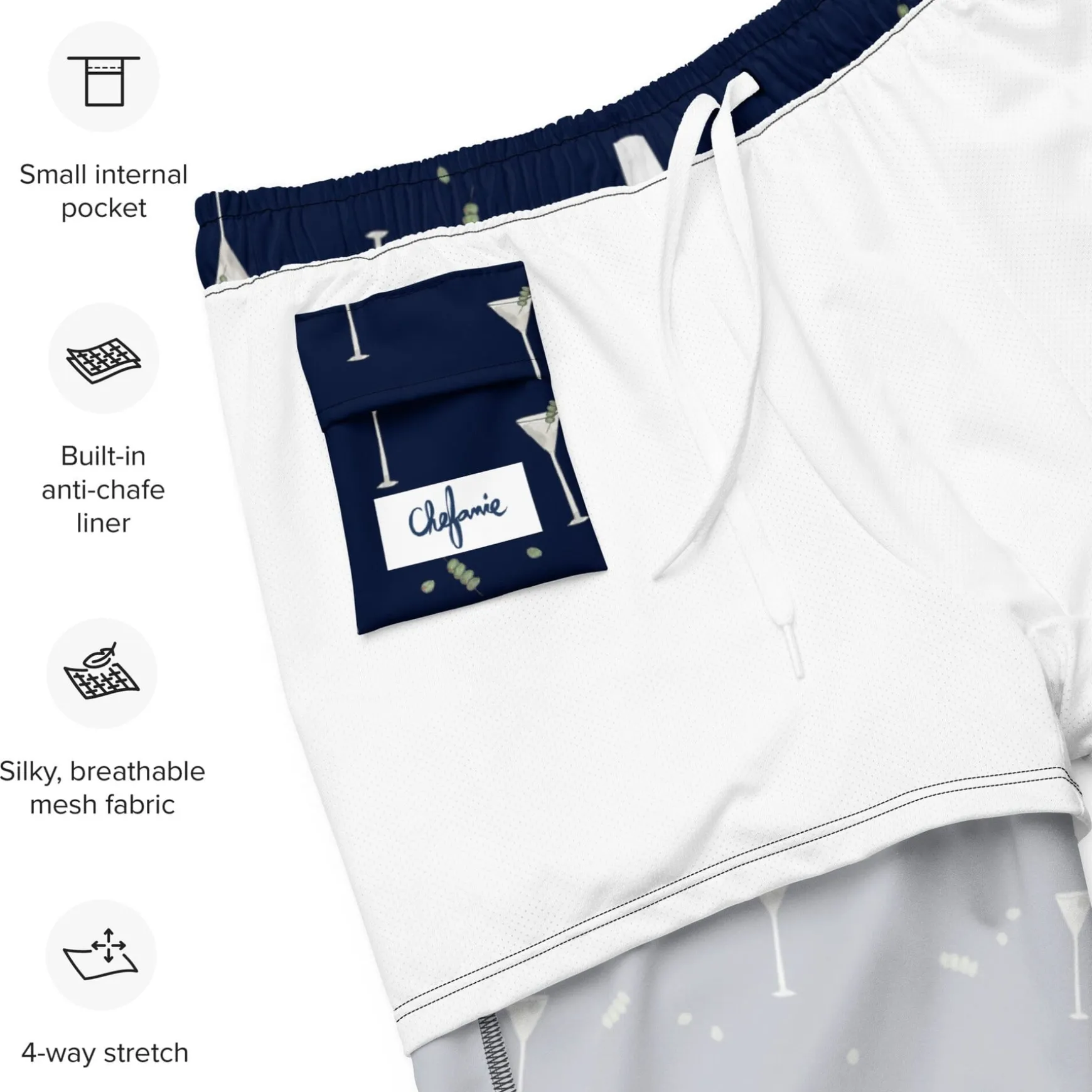 Navy Martini Swim Trunks